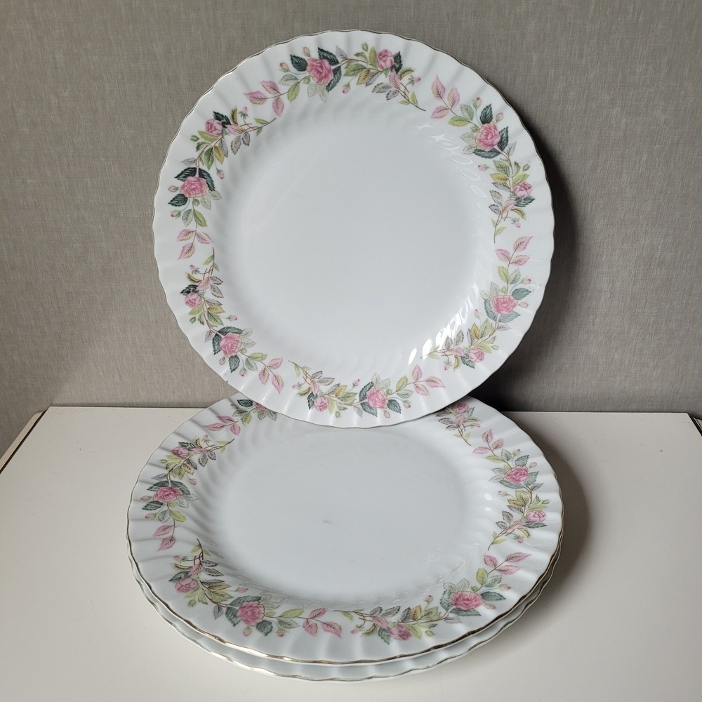 Set of 3 Creative Regency Rose (#2345) 10.25" Dinner Plates Pink Roses Gold Trim